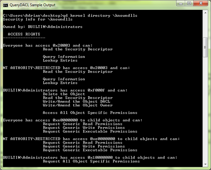 QueryDacl Object Directory Output